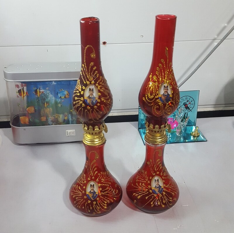 خرید لوازم دکوری - چراغ طاقچه شاه عباسی آلبالویی قدیمی 30 سانت (قیمت برای یک عدد است)