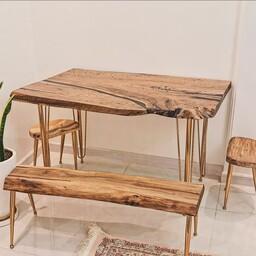 میز غذاخوری 6نفره چوب و رزین ،سفارشی ساخت ، چوب گردو با پایه های فلزی