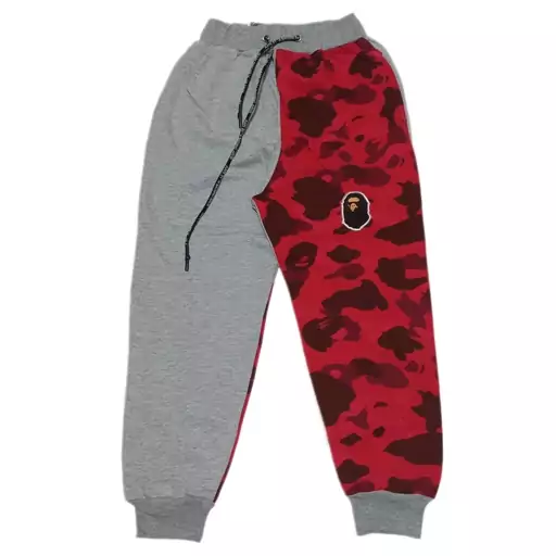 شلوار گرمکن بدون کرک طوسی قرمز چریکی بیپ bape