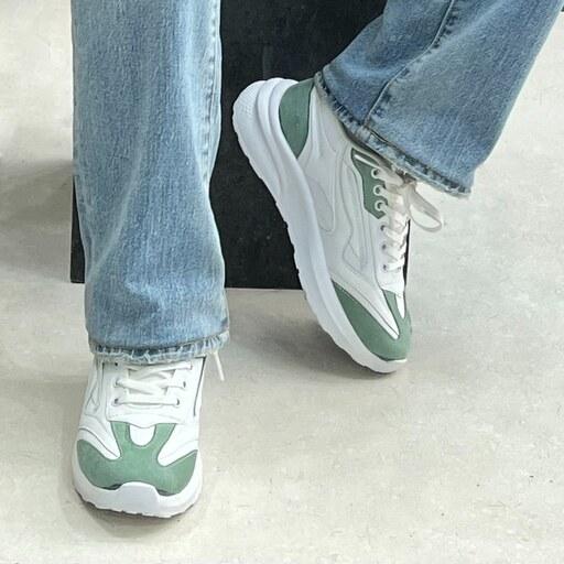کفش اسپرت زنانه دخترانه مدل اسکیچرز رنگ سفید سبز سایزبندی 37 تا 40