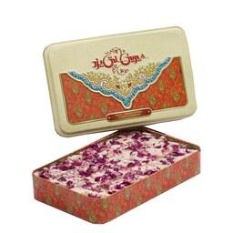 لوز نارگیل  گل محمدی طرح جعبه فلزی سنتی یزد  450 گرمی