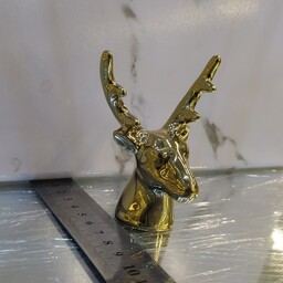 مجسمه سر گوزن مینیاتوری سرامیک در رنگ طلایی و نقره ای