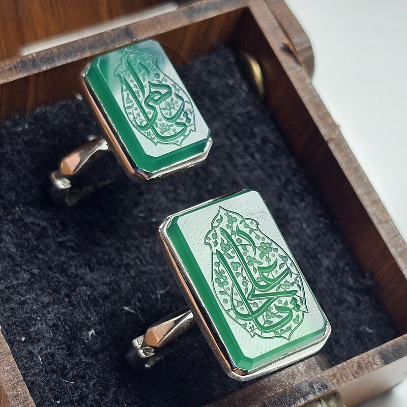انگشتر ست  مردانه و زنانه     نگین عقیق سبز  رکاب تمام دست ساز 