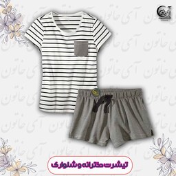 تیشرت دخترانه و شلوارک دخترانه نخپنبه اسمارا سایز 32-34 رنگ سفیداسمارا 