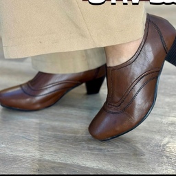 کفش تن تاک زنانه مدل بوتو چرم قهوه ای