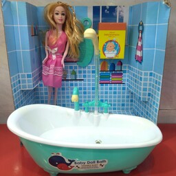 عروسک باربی با وان حمام باطری خور 