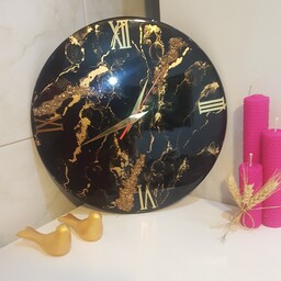 ساعت دیواری رزینی قطر 30 رنگ مشکی با رگه های طلایی هنرکده سدنا 
