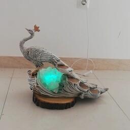 آباژور و چراغ خواب سنگ نمک طبیعی (دلنمک) طرح طاووس 7 رنگ 