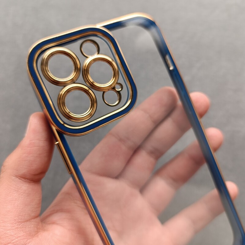 قاب  - کاور - گارد شفاف  اسپیس ژله ای دور طلایی سرمه ای مناسب برای( آیفون 14 پرو مکس) iPhone 14 Pro Max - iPhone14Promax