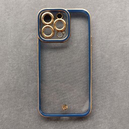 قاب  - کاور - گارد شفاف  اسپیس ژله ای دور طلایی سرمه ای مناسب برای( آیفون 14 پرو مکس) iPhone 14 Pro Max - iPhone14Promax