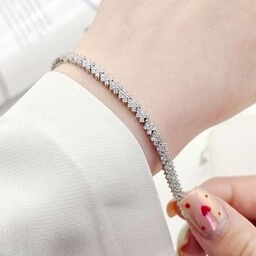دستبند نقره زنانه ژینوس،تمام نقره عیار 925،با روکش قوی طلا سفید عین طلا