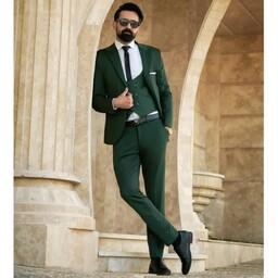 کت و شلوار مردانه اسپرت با جلیقه رنگ سبز کله غازی سایز 46 تا 54 اندامی  ارسال رایگان کراوات رایگان 