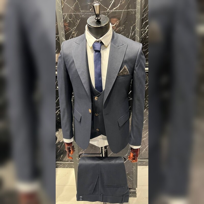 کت و شلوار مردانه تک دکمه فاستونی مطهری سایز بندی 46 تا 54 رنگ سورمه ای اسلیم گوچی ارسال رایگان کراوات رایگان 