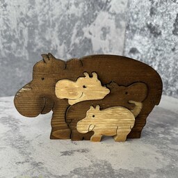 پازل چوبی خانواده 4 نفره اسب آبی - 5 قطعه - چوب روس