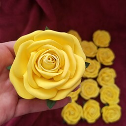  سرگل مصنوعی زرد رز فومی گل تزیینی مناسب دسته گل باکس گل ،بدون ساقه ( پک 10 عددی)