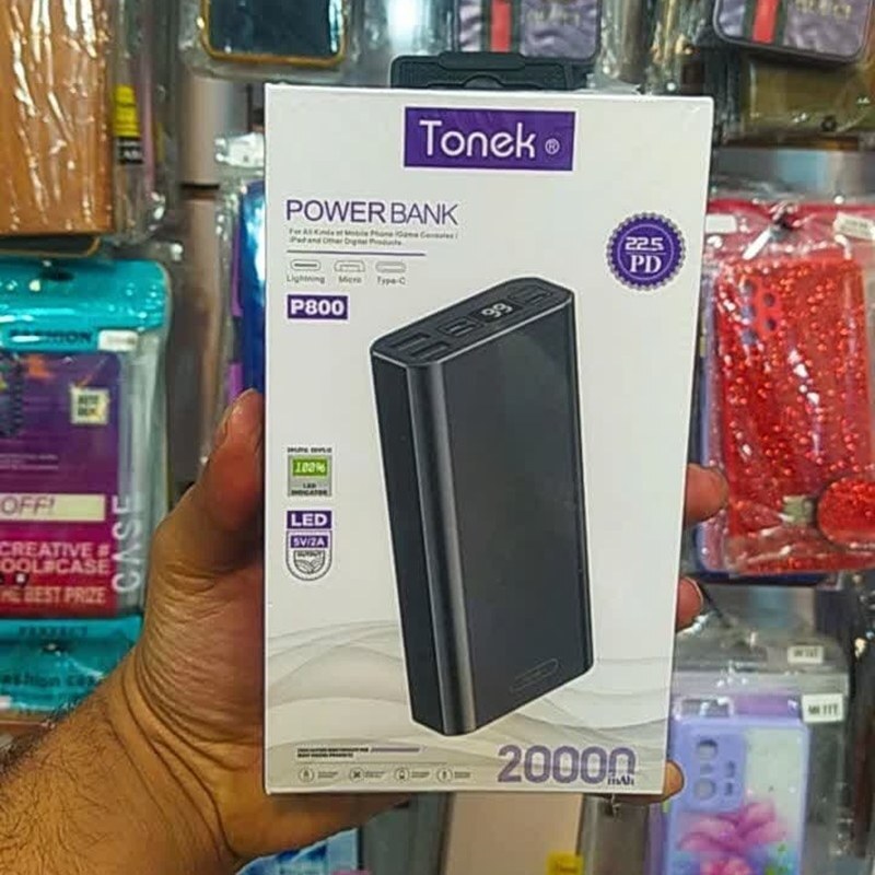 پاور بانک000 20 هزار تونیک مدل Tonek P800 خروجی 22.5 وات فست شارژ