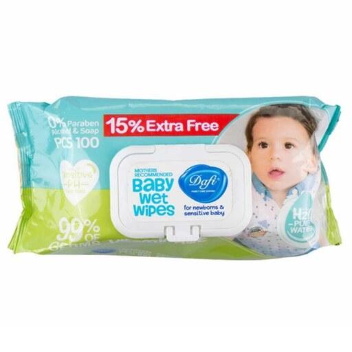 دستمال مرطوب پاک کننده نوزاد و کودک دافی Dafi مدل Sensitive بسته 100 عددی