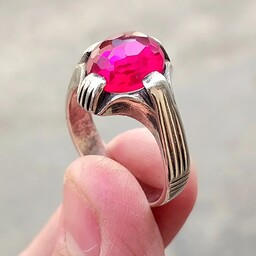 انگشتر یاقوت اناری زیبا تراش جواهری با رکاب دست ساز مدل چهار چنگ نقره 925