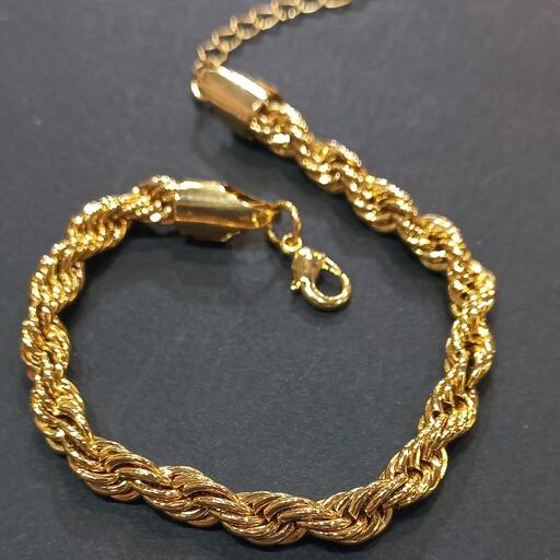 دستبند زنانه طلایی بافت طنابی