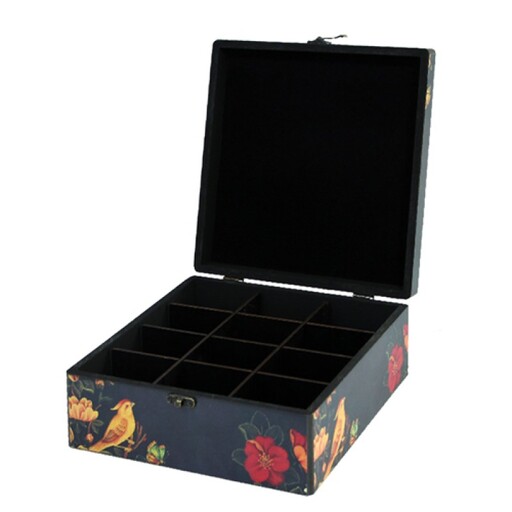 جعبه چوبی چای دمنوش تی بک خشکبار تنقلات  میوه خشک  جعبه کادویی و پذیرایی 12 خانه  مدل L کد 111