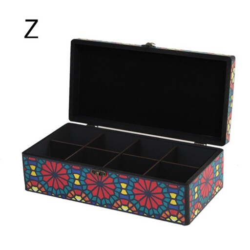جعبه چای و دمنوش و میوه خشک و  پذیرایی و جعبه کادویی چوبی  دکوپاژ  8 خانه طرح دار سنتی مدل  Z  کد  21