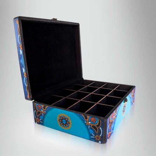 جعبه چوبی چای دمنوش تی بک خشکبار تنقلات  میوه خشک  جعبه کادویی و پذیرایی 12 خانه  مدل L کد 57