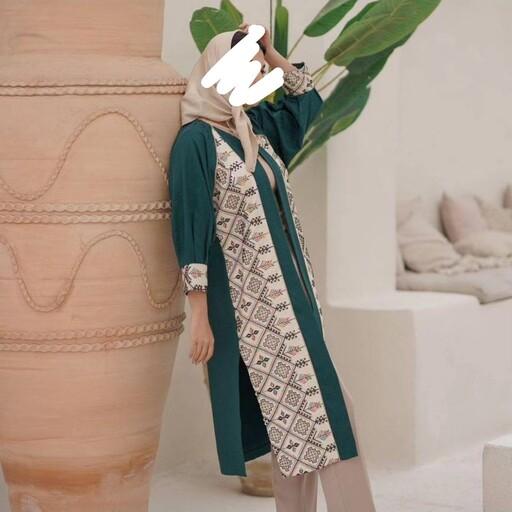 مانتو بلند مانتو مجلسی سوپردولوکس سبز مدل هندی پولک دوزی 
