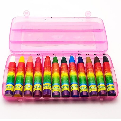 مداد شمعی 12 رنگ آریا با جعبه پلاستیکی مقاوم ( پاستل )
