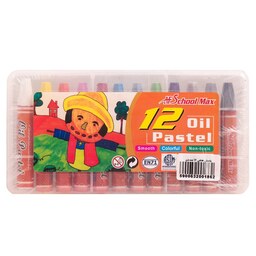 مداد شمعی 12 رنگ اسکول مکس جعبه پلاستیکی مقاوم ( پاستل )
