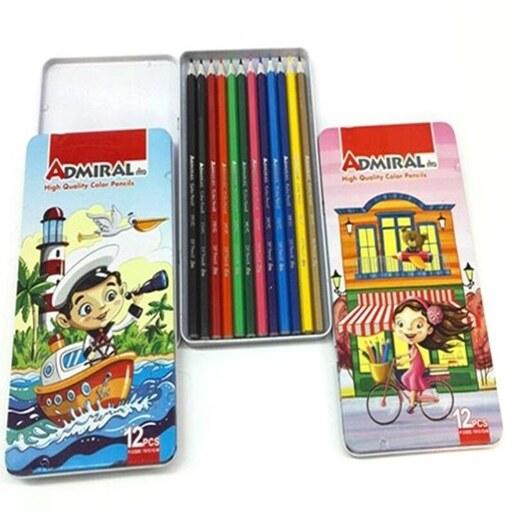 مداد رنگی 12 رنگ ادمیرال با جعبه فلزی