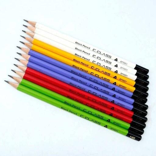 مداد مشکی سی کلاس سه گوش مثلثی بدنه رنگی