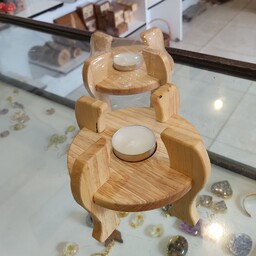 وارمر قوری چوبی ساخته شده از چوب رابر به همراه شمع وارمر هدیه
