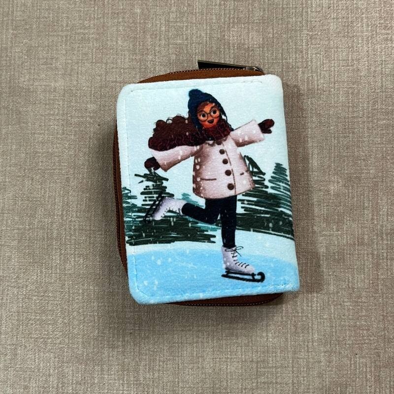 کیف کارت دور زیپ مخمل کوبیده دختر اسکیت سوار روی یخ 