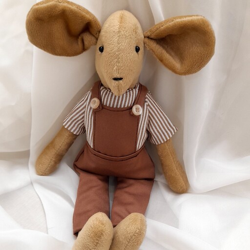 عروسک دستساز موش  پارچه ای پسر مناسب سیسمونی واتاق کودک ،دیزاین اتاق کودک قد حدود 30 سانت
