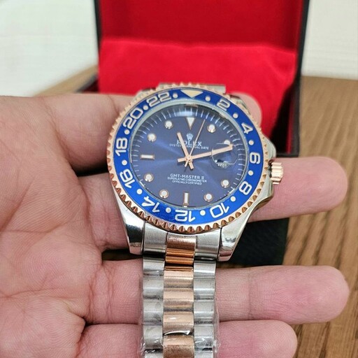 ساعت مردانه رولکس Rolex Oyster GMT master تاریخ دار همراه با جعبه مخمل رولکس 