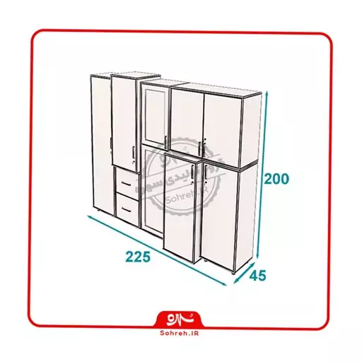 کمد اداری سهره مدل SO74104 سایز 225 سانتیمتر