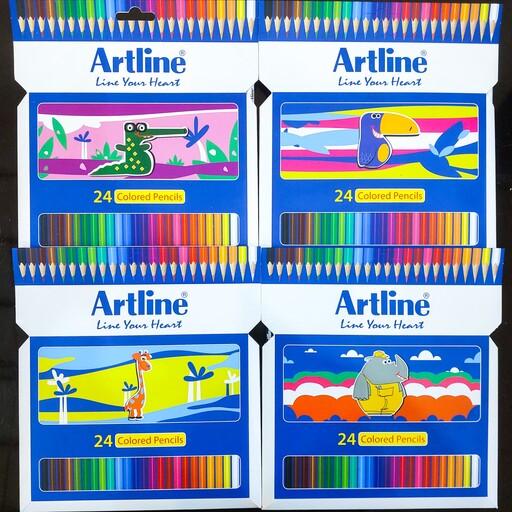 مداد رنگی سه گوش  24 رنگ آرت لاین جعبه مقوایی 