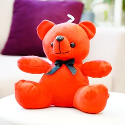 عروسک مدل خرس نشسته پاپیونی پولیشی آویز دار سایز متوسط