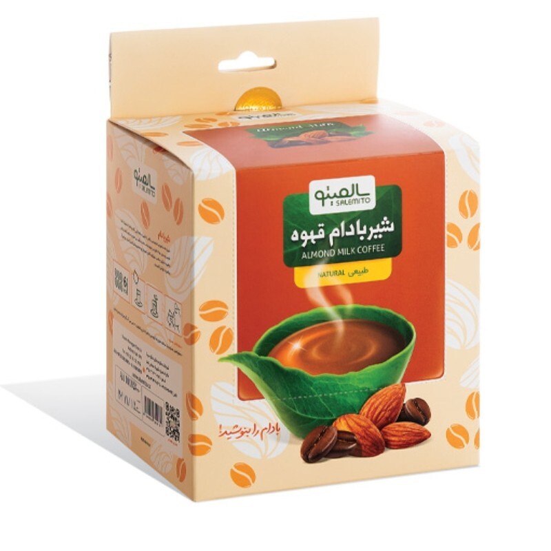 شیر بادام قهوه سالمیتو   (ترکیبی از پودر شیربادام قهوه فوری شکر پودر کاکائو و زعفران) 10 ساشه 15گرمی