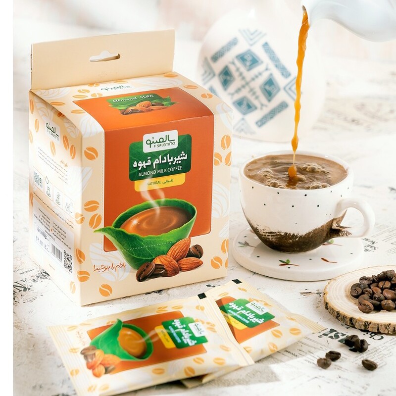 شیر بادام قهوه سالمیتو   (ترکیبی از پودر شیربادام قهوه فوری شکر پودر کاکائو و زعفران) 10 ساشه 15گرمی