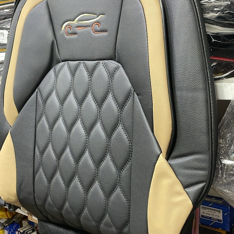 روکش صندلی تمام چرم مشکی با لکه کرم مناسب برای پژو پارس جدید طرح خلبانی شاهسوند بسیار بسیار با کیفیت و درجه یک نصب آسان 