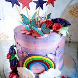 کیک تولد خانگی تم رنگین کمان 