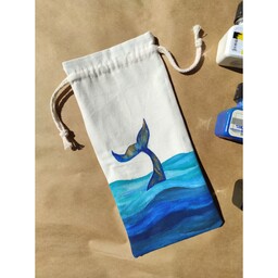 بگ کیسه ای لقمه  و ساندویچ پارچه ای سه لایه نقاشی شده با دست رنگ ثابت طرح نهنگ دریا