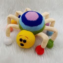 عروسک بافتنی عنکبوت رنگی رنگی (دستبافت)