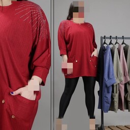 تونیک قواره بزرگ  زنانه مدل کیمونویی دو جیب 5 رنگ متنوع