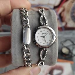 ساعت دخترانه جواهری رنگ نقره ای مدل دستبندی 1007