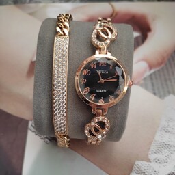 ساعت دخترانه جواهری رنگ رزگلد مدل دستبندی 1006