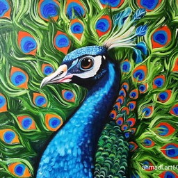 تابلونقاشی طاووس تکنیک رنگ روغن روی بوم غولپیکر