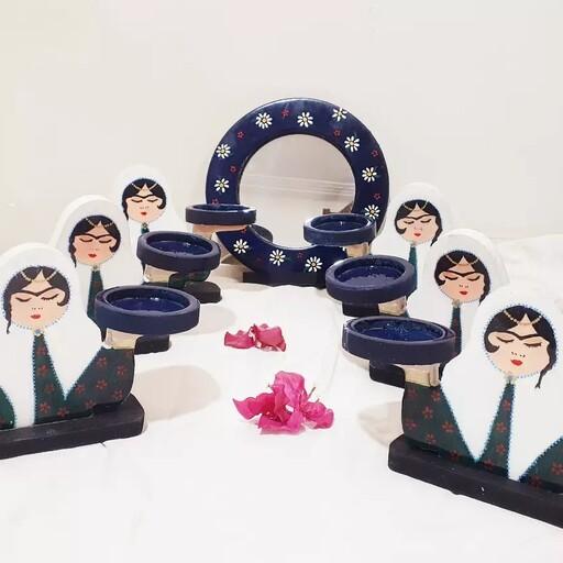 هفت سین دختر ایرانی هفت سین خاص چوب و رزین  دستساز   به همراه آینه  نقاشی شده با دست