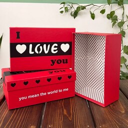 جعبه هدیه و کادو هاردباکس مقوایی  ضخیم محکم  قرمز مدل love  برش لیزری 